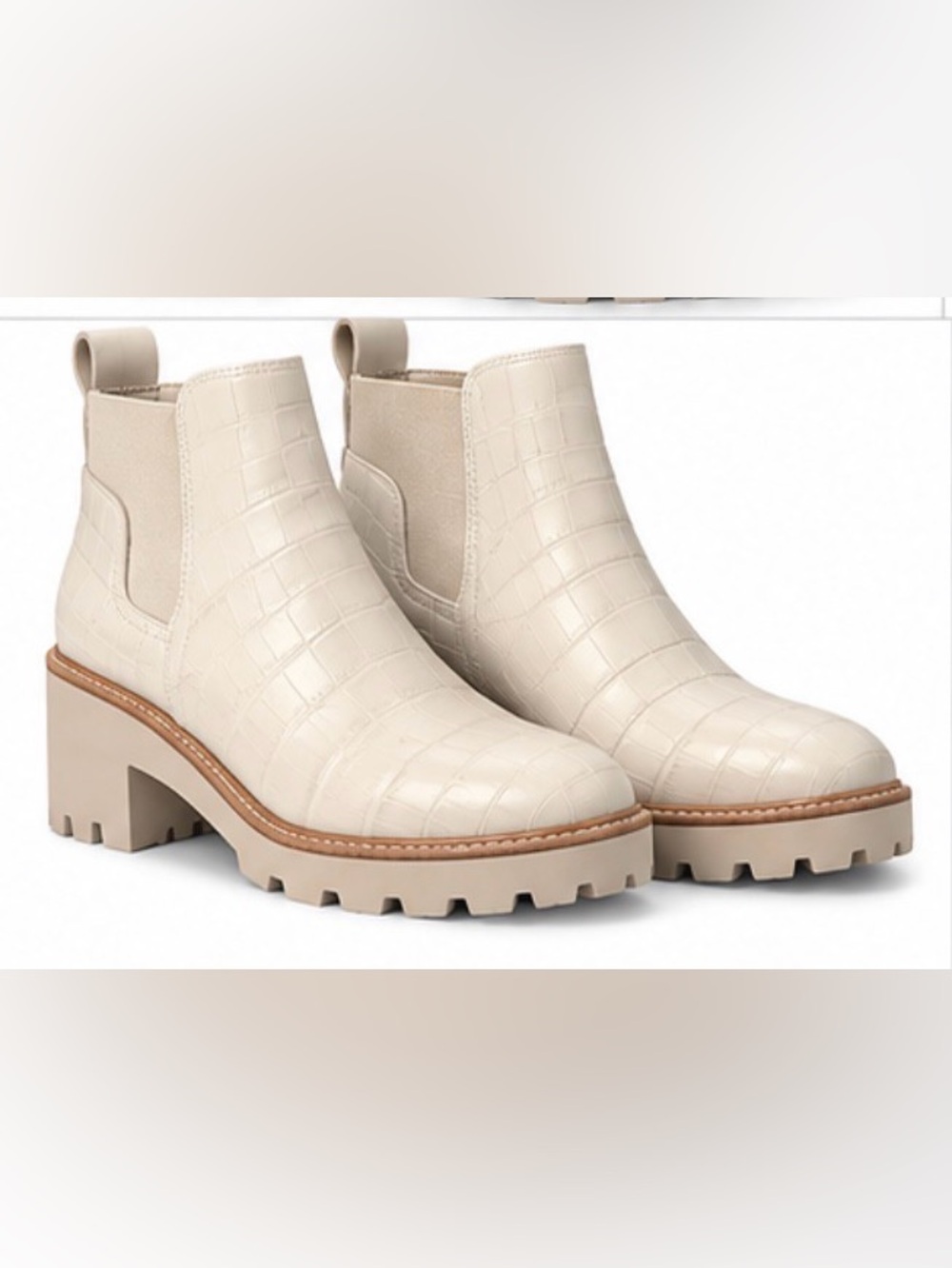 Dolce Vita Huey H2O Ivory Croc-Embossed Chelsea Boots – Size 8.5